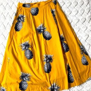 Ann Taylor Yellow Pineapple Print Midi Skirt